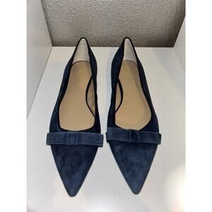 Ann Taylor  Blue  Suede  Pointy Toe Bow Top Preppy Academia Flats